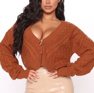 Large Rust Fashion Nova Cropped Cardigan